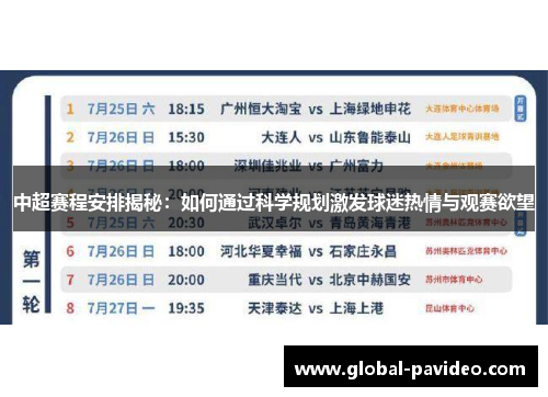 中超赛程安排揭秘：如何通过科学规划激发球迷热情与观赛欲望
