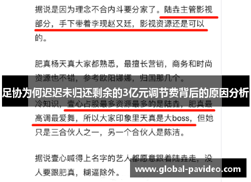 足协为何迟迟未归还剩余的3亿元调节费背后的原因分析