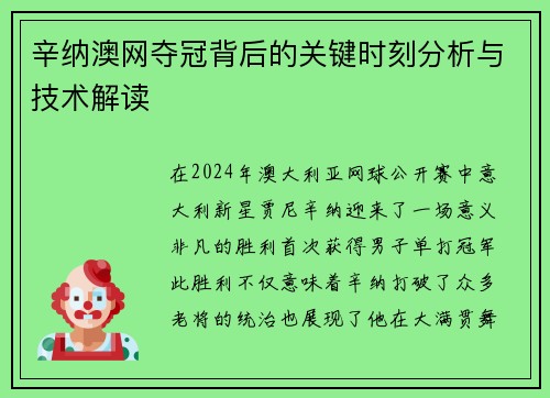 辛纳澳网夺冠背后的关键时刻分析与技术解读