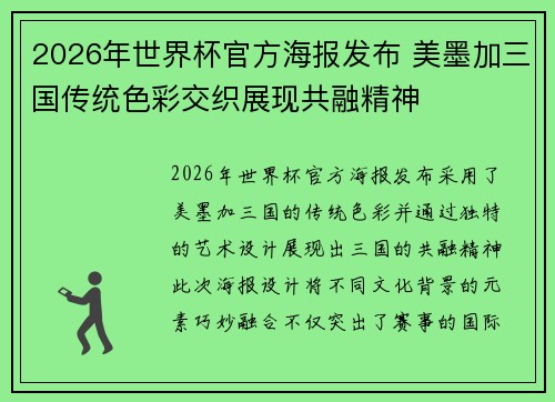 2026年世界杯官方海报发布 美墨加三国传统色彩交织展现共融精神